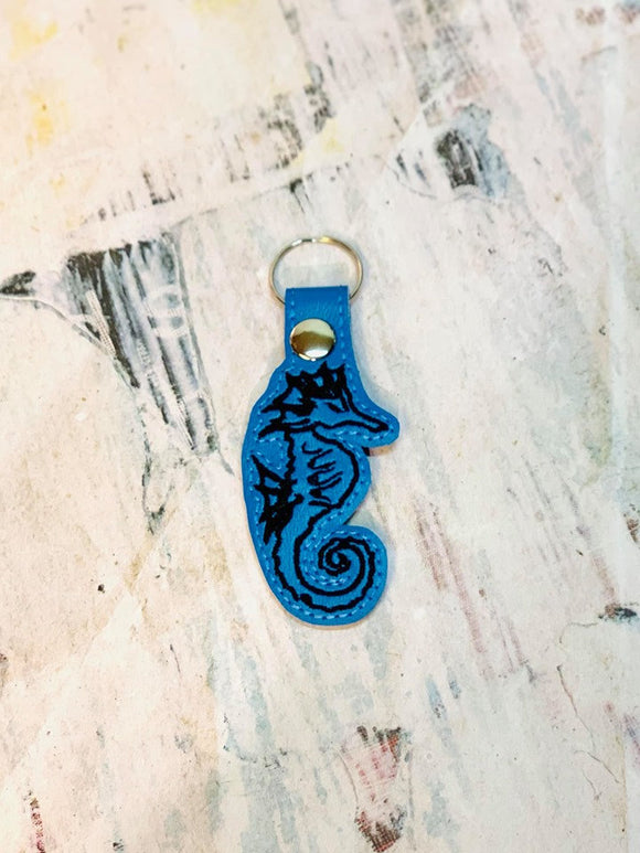 ITH Digital Embroidery Pattern for Seahorse Outline Snap Tab / Key Chain, 4x4 hoop