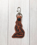 ITH Digital Embroidery Pattern for Tribal Wolf Howling Snap Tab / Key Chain, 4x4 hoop