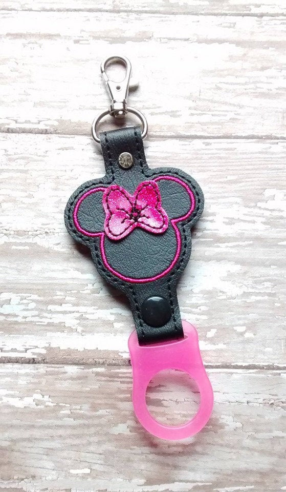 ITH Digital Embroidery Pattern for 3D Bow Ms Mouse 2 Tab Bottle Holder Snap Tab , 5X7 hoop