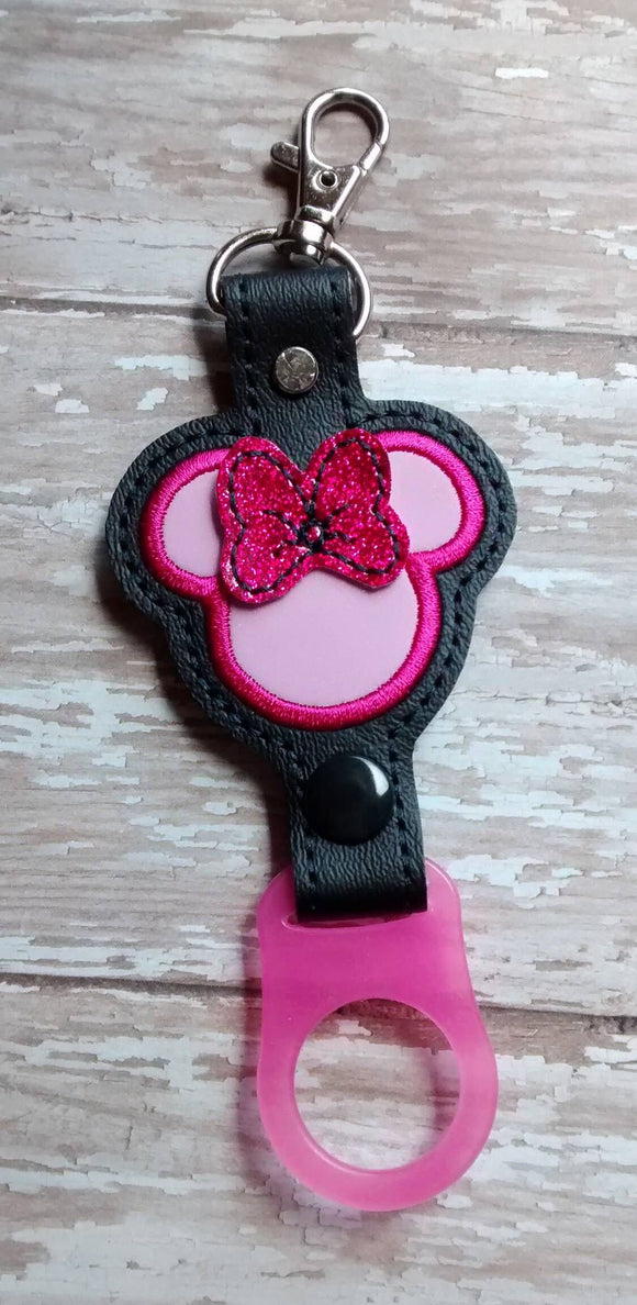 ITH Digital Embroidery Pattern for 3D Bow Ms Mouse Applique 2 Tab Bottle Holder Snap Tab / Key Chain, 5X7 hoop