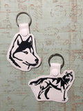 ITH Digital Embroidery Pattern for Husky Dog Snap Tab / Key Chain, 4x4 hoop