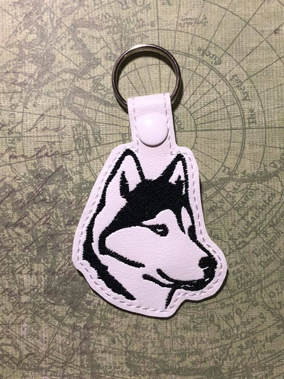 ITH Digital Embroidery Pattern for Husky Dog Face Snap Tab / Key Chain, 4x4 hoop
