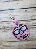 ITH Digital Embroidery Pattern for Donut Nerd Dude with Glasses Snap Tab / Key Chain, 4x4 hoop