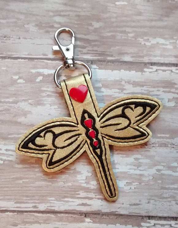 ITH Digital Embroidery Pattern for Dragonfly Snap Tab / Key Chain, 4x4 hoop
