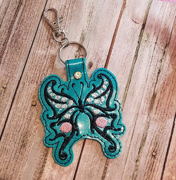 ITH Digital Embroidery Pattern for Swirl Spotted Butterfly Snap Tab / Key Chain, 4x4 hoop