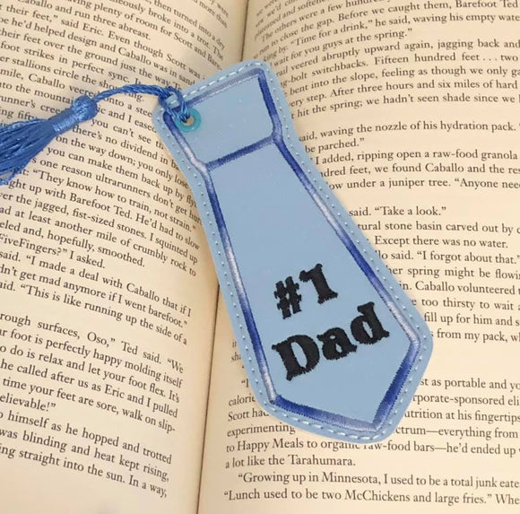 ITH Digital Embroidery Pattern for #1 Dad Tie Shape Bookmark, 4x4 hoop