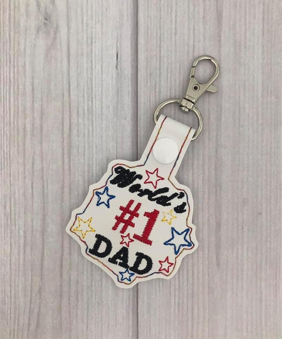 ITH Digital Embroidery Pattern for World's #1 Dad Snap Tab / Key Chain, 4x4 hoop