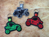 ITH Digital Embroidery Pattern for ATV Quad Snap Tab / Key Chain, 4x4 hoop