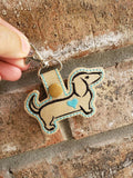 ITH Digital Embroidery Pattern for Dachshund - Doxie with Heart Snap Tab / Key Chain, 4x4 hoop