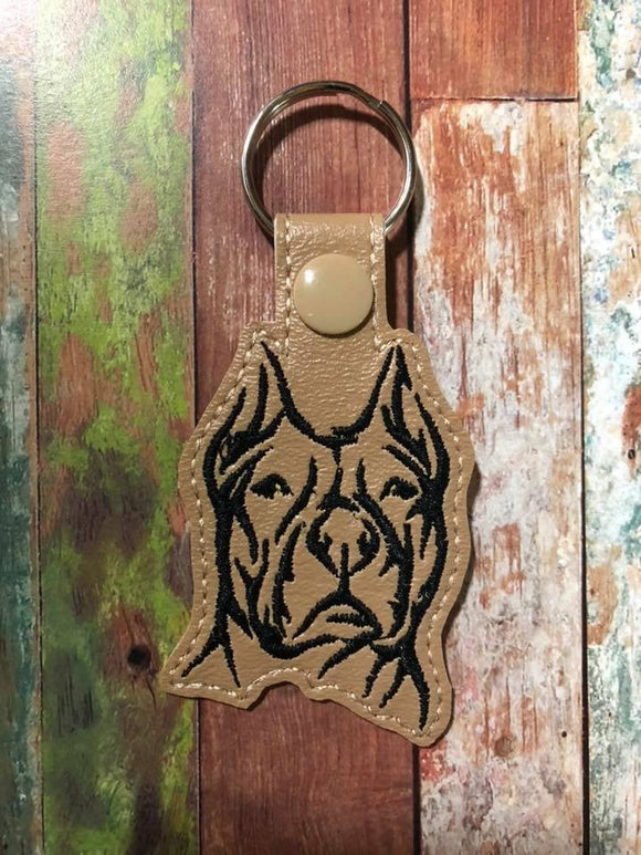 ITH Digital Embroidery Pattern for Staffordshire Bull Terrier Dog Snap Tab / Key Chain, 4x4 hoop