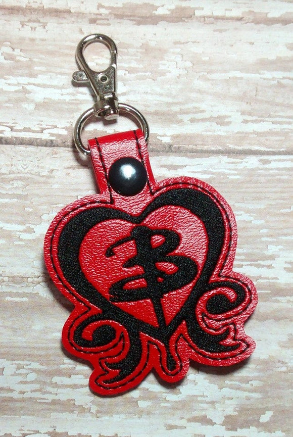 ITH Digital Embroidery Pattern for Buffy The Vampire Slayer Heart Snap Tab / Key Chain, 4x4 hoop