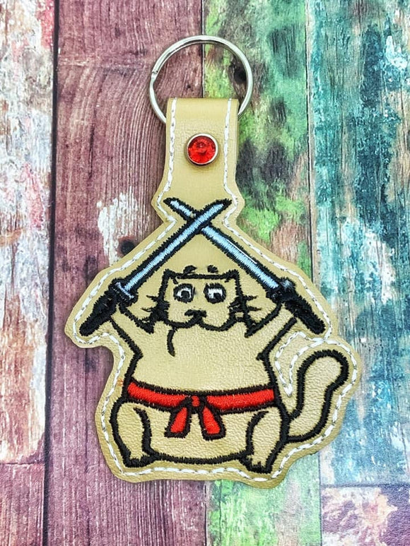 ITH Digital Embroidery Pattern for Ninja Fat Cat Snap Tab / Key Chain, 4x4 hoop