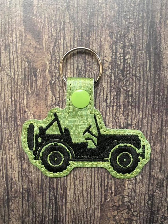 ITH Digital Embroidery Pattern for JEEP Side SilhouetteSnap Tab / Key Chain, 4x4 hoop