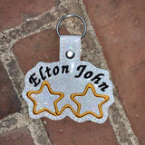 ITH Digital Embroidery Pattern for Elton John Star Glasses Snap Tab / Key Chain, 4x4 hoop