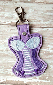 ITH Digital Embroidery Pattern for Corset III Snap Tab / Key Chain, 4x4 hoop