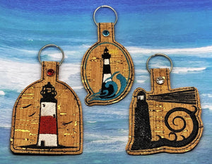 ITH Digital Embroidery Pattern for Light Houses Set of 4 Snap Tab / Key Chain, 4x4 hoop