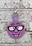 ITH Digital Embroidery Pattern for Donut Nerd Dude with Glasses Snap Tab / Key Chain, 4x4 hoop