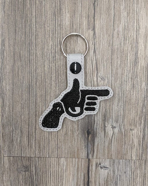 ITH Digital Embroidery Pattern for Finger Gun Snap Tab / Key Chain, 4x4 hoop