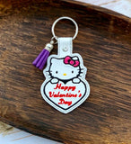 ITH Digital Embroidery Pattern for Cat With Happy Valentines Heart Snap Tab / Key Chain, 4X4 Hoop