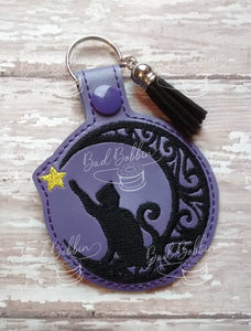 ITH Digital Embroidery Pattern for Crescent Cat Snap Tab / Key Chain, 4X4 Hoop