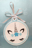ITH Digital Embroidery Pattern for Snowflake Unicorn Ornament, 4X4 Hoop
