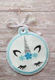 ITH Digital Embroidery Pattern for Snowflake Unicorn Ornament, 4X4 Hoop