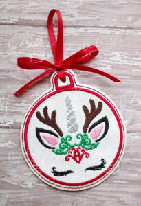 ITH Digital Embroidery Pattern for Reindeer Unicorn Ornament, 4X4 hoop