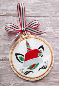 ITH Digital Embroidery Pattern for Santa Unicorn Ornament, 4X4 Hoop