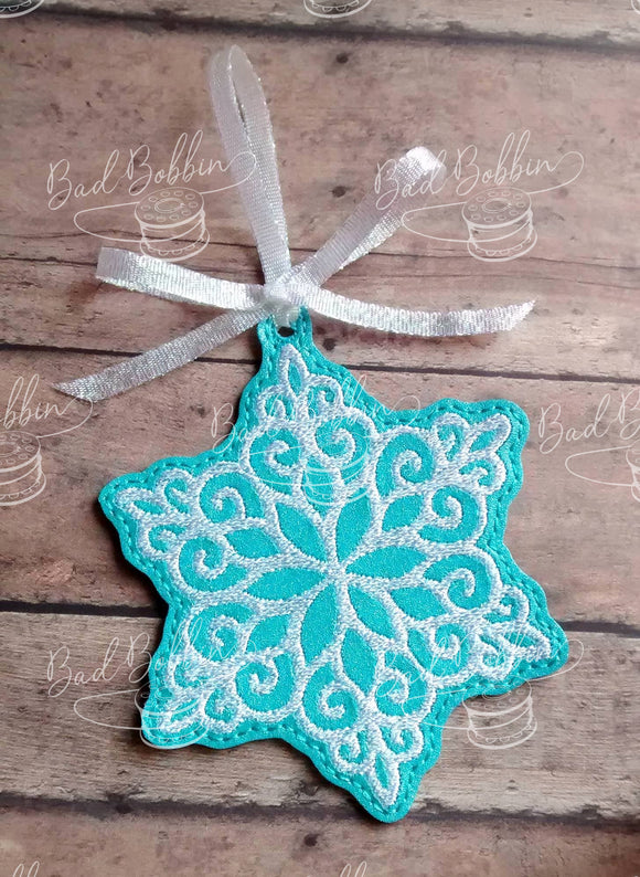 ITH Digital Embroidery Pattern for Filigree Snowflake I Ornament, 4X4 Hoop