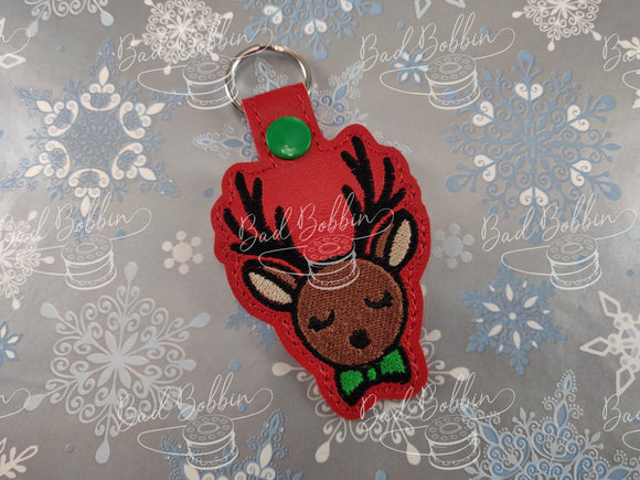 ITH Digital Embroidery Pattern for Boy Reindeer Snap Tab / Key Chain, 4X4 Hoop