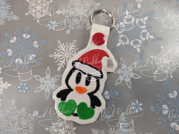 ITH Digital Embroidery Pattern for Christmas Penguin Snap Tab / Key Chain, 4X4 Hoop