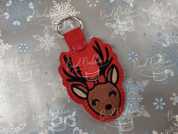 ITH Digital Embroidery Pattern for Girl Reindeer Snap Tab/ Key Chain, 4X4 Hoop