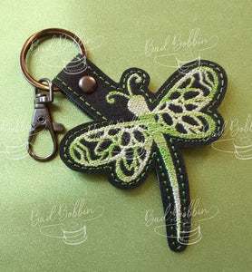 ITH Digital Embroidery Pattern for Filigree Dragonfly Snap Tab / Key Chain, 4X4 Hoop