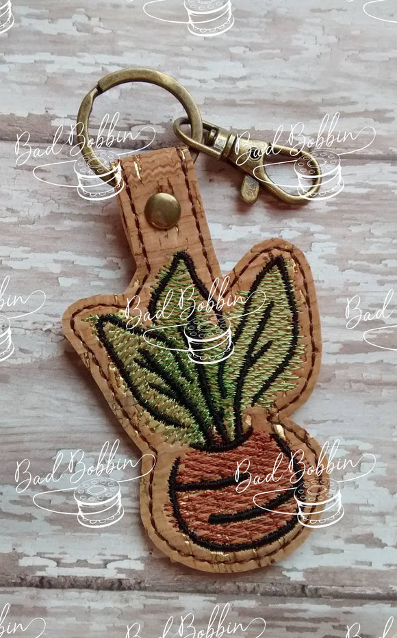 ITH Digital Embroidery Pattern for Sketch Potted Plant Snap Tab / Key Chain, 4X4 Hoop