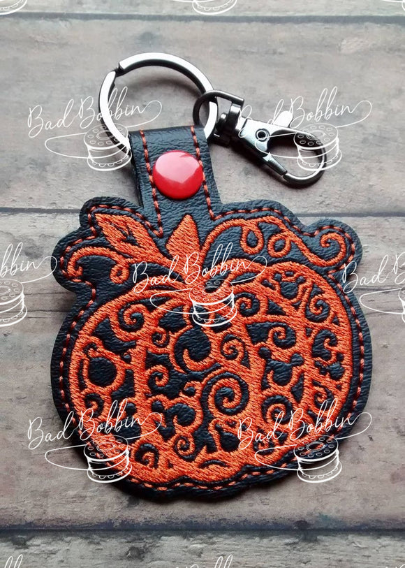 ITH Digital Embroidery Pattern for Mick Filigree Pumpkin Snap Tab / Key Chain, 4X4 Hoop