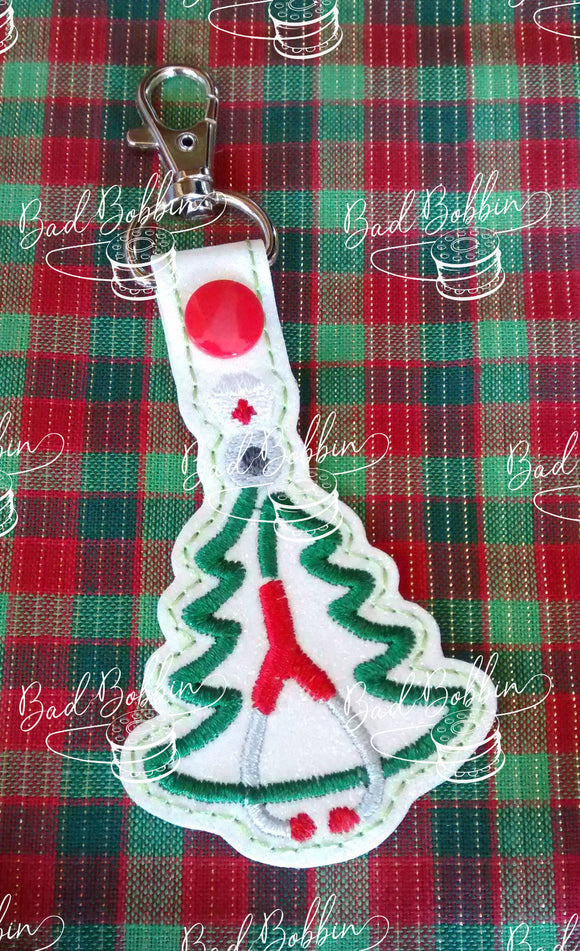 ITH Digital Embroidery Pattern for Christmas Tree Stethoscope Nurse Snap Tab / Key Chain, 4X4 Hoop
