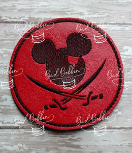 ITH Digital Embroidery Pattern for Pirate Mr Mouse Coaster, 4X4 Hoop