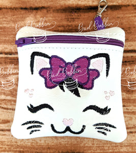 ITH Digital Embroidery Pattern for Pretty Kitty Face 4X4 Zipper Pouch, 4X4 Hoop
