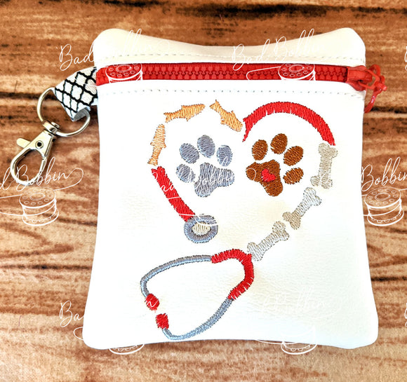 ITH Digital Embroidery Pattern for Animal Stethoscope Cash/Card Tall 4.5X5 Zipper Pouch, 5X7 Hoop