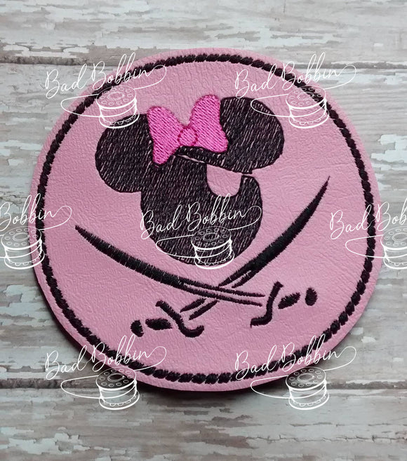 ITH Digital Embroidery Pattern for Pirate Ms Mouse Coaster, 4X4 Hoop