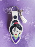 ITH Digital Embroidery Pattern for Mulan Snap Tab / Key Chain, 4X4 Hoop