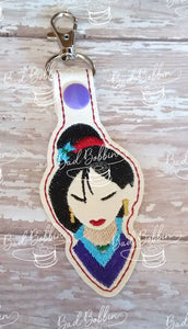 ITH Digital Embroidery Pattern for Mulan Snap Tab / Key Chain, 4X4 Hoop
