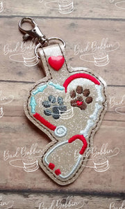 ITH Digital Embroidery Pattern For Animal Stethoscope Snap Tab / Key Chain, 4X4 Hoop
