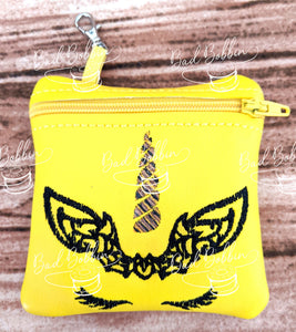 ITH Digital Embroidery Pattern for Halloween Unicorn Bat 4X4 Zipper Pouch, 4X4 Hoop