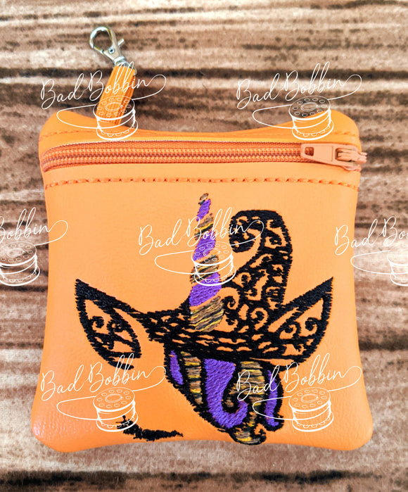 ITH Digital Embroidery Pattern for Halloween Unicorn Witch I 4X4 ZIpper Pouch, 4X4 Hoop