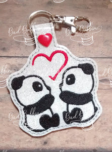 ITH Digital Embroisery Pattern for Panda Love Snap Tab / Key CHain, 4X4 Hoop