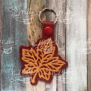 ITH Digital Embroidery Pattern for Maple Leaf I Snap Tab / Key Chain, 4X4 Hoop