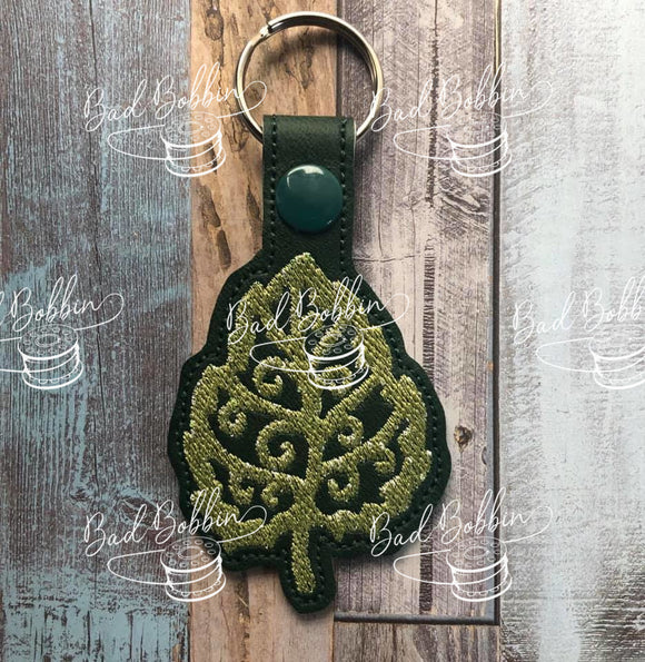 ITH Digital Embroidery Pattern for Birch Leaf Snap Tab / Key Chain, 4X4 Hoop