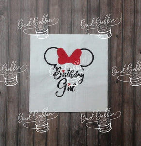 ITH Digital Embroidery Pattern for Ms Mouse Birthday Girl 4X4 Design, 4X4 Hoop