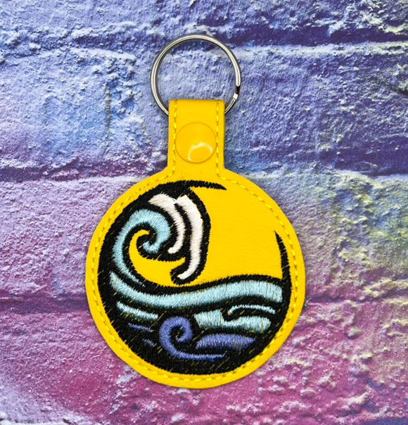 ITH Digital Embroidery Pattern for Stain Glass Wave Snap Tab / Key Chain, 4X4 Hoop